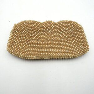 Vintage Imitation‎ Pearl Beaded 6" Coin Purse Zipper Closure Satin Lining
